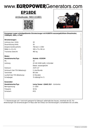 Dizel Jeneratörler Europower EP 18 DE (LS)