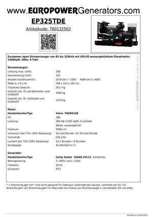 Diesel Power Generators Europower EP 325 TDE (LS)