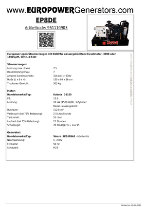 Dizel Jeneratörler Europower EP8DE (S)