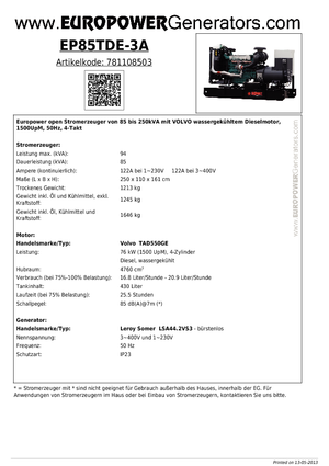 Dizel Jeneratörler Europower EP85TDE-3A (LS)