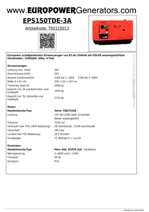 Diesel Power Generators Europower EPS150TDE-3A (MA)