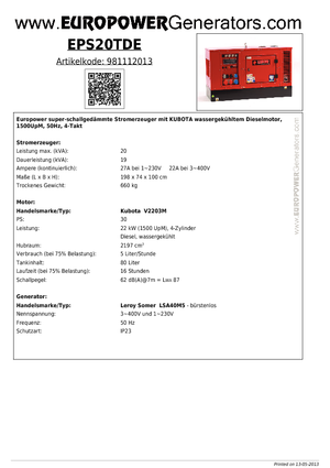 Diesel Power Generators Europower EPS20TDE (LS)