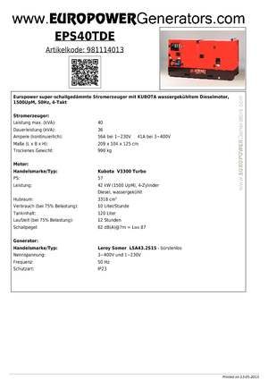 Diesel Power Generators Europower EPS 40 TDE (LS)