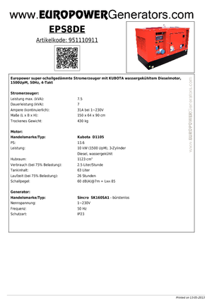 Diesel Power Generators Europower EPS8DE (S)