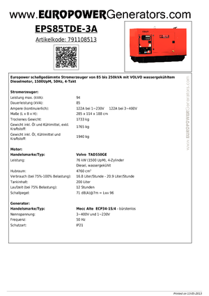 Diesel Power Generators Europower EPS85TDE-3A (MA)