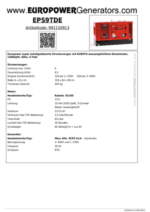 Diesel Power Generators Europower EPS9TDE (MA)