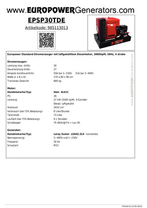 Diesel Power Generators Europower EPSP 30 TDE (LS)