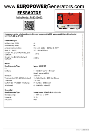 Diesel Power Generators Europower EPSR60TDE (LS)