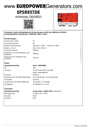 Dizel Jeneratörler Europower EPSR85TDE (LS)