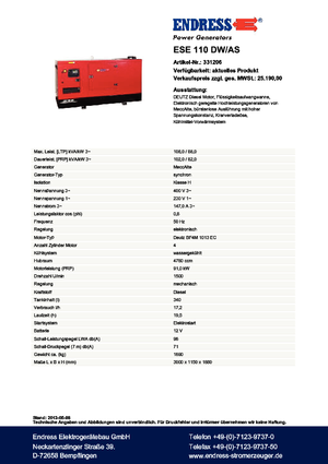 Dizel Jeneratörler Endress ESE 110 DW-AS