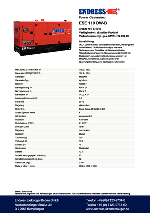 Diesel Power Generators Endress ESE 110 DW-B