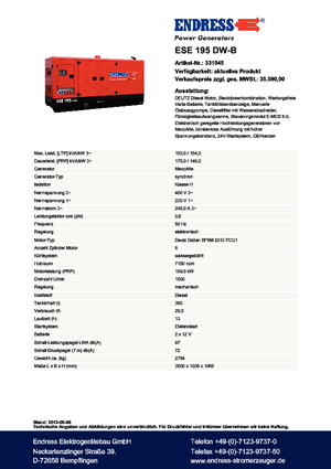 Diesel Power Generators Endress ESE 195 DW-B
