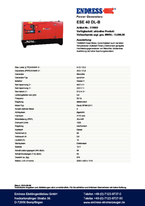 Diesel Power Generators Endress ESE 40 DL-B