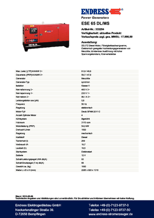Diesel Power Generators Endress ESE 65 DL-MS