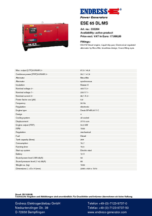 Diesel Power Generators Endress ESE 65 DL-MS