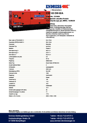 Diesel Power Generators Endress ESE 65 DW-B/A