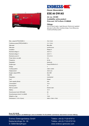 Diesel Power Generators Endress ESE 80 DW-AS