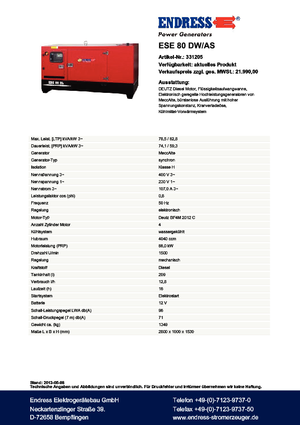 Diesel Power Generators Endress ESE 80 DW-AS