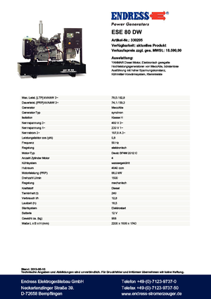 Diesel Power Generators Endress ESE 80 DW