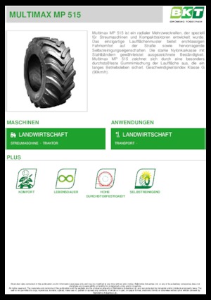 Agriculture tires BKT MULTIMAX MP 515 445/65 R 22.5 MPT