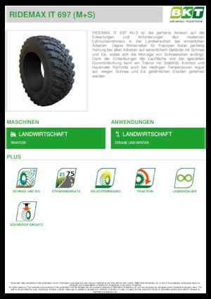 Tarım lastikleri BKT RIDEMAX IT 697 M+S 600/70 R30