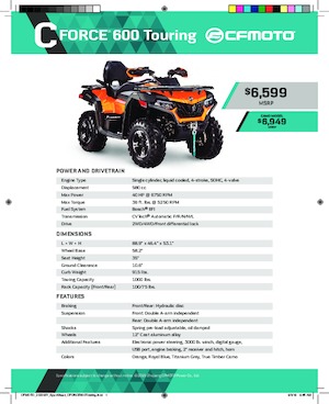 All-terrain vehicles (ATVs) & Quads CFMOTO CFORCE 600 Touring