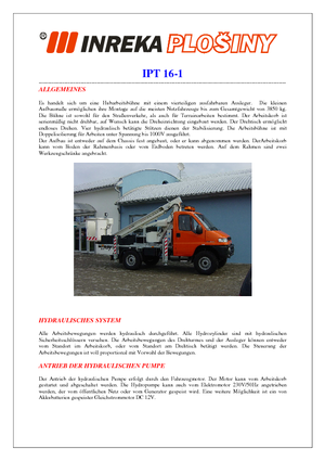 Truck Mounted Telescopic Boom Lifts Inreka IPT 16-1