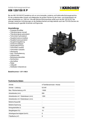Kompakt süpürücüler Kärcher KM 120/150 R P