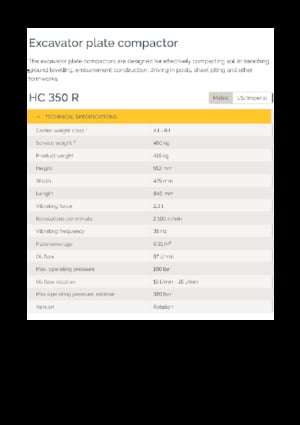Compactors for Hydraulic excavators Epiroc HC 350 R 