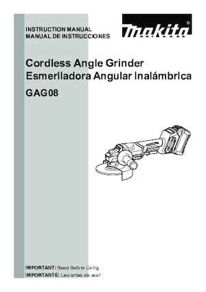 Cordless Angle Grinders Makita GAG08Z