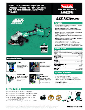 Cordless Angle Grinders Makita XAG22ZU1
