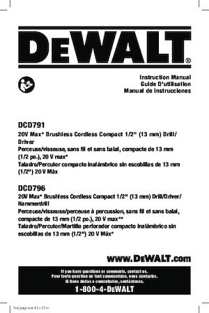 Cordless Drill & Screw Drivers DEWALT DCD791B