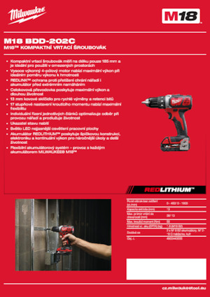 Cordless Drill & Screw Drivers Milwaukee M18 BDD-202C