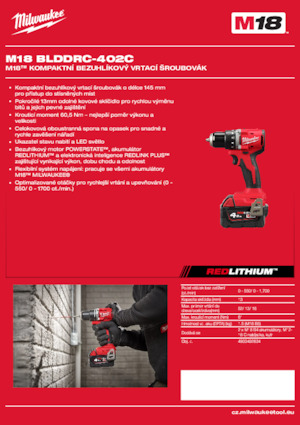 Cordless Drill & Screw Drivers Milwaukee M18 BLDDRC-402C
