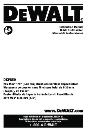 Cordless Impact Drivers & Wrenches DEWALT DCF850B