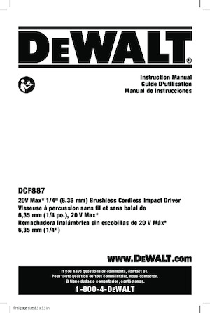 Cordless Impact Drivers & Wrenches DEWALT DCF887B