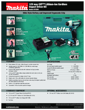 Cordless Impact Drivers & Wrenches Makita DT03R1