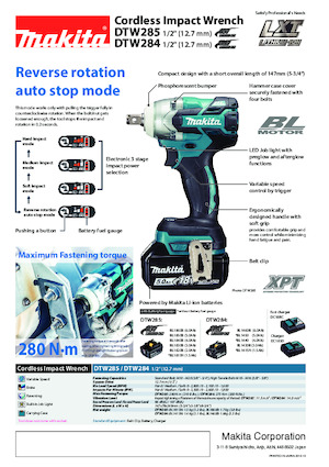 Cordless Impact Drivers & Wrenches Makita DTW285 