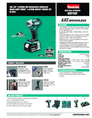 Cordless Impact Drivers & Wrenches Makita XDT16T 
