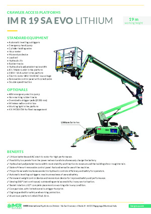 Paletli Mafsall Bomlu Asansörler Imer IM R 19 SA Evo Lithium