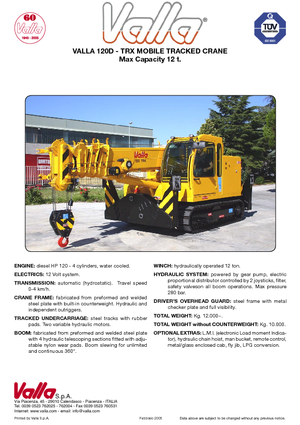 Crawler cranes - Telescopic boom Valla 120 TRX-D