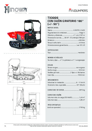 Paletli Damperler Hinowa TX3005