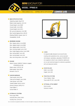 Crawler Excavators PowerPlus PP80E-IX