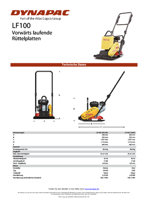 Single Direction Vibratory Plate Compactors Dynapac LF 100 (1B20)