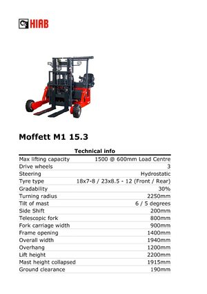 Dizel kamyon monteli forkliftler Moffett M 1-15.3