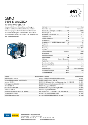 Dizel Jeneratörler Geko ® 5401 E-AA/ZEDA