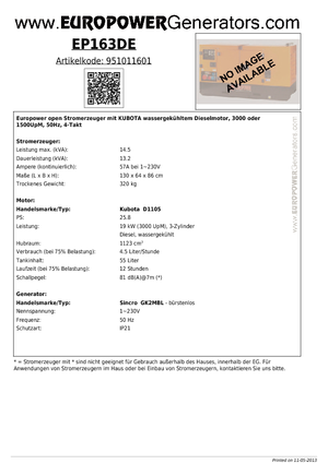 Diesel Power Generators Europower EP163DE (S)
