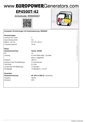 Dizel Jeneratörler Europower EP4500T-42 (EP)