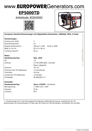 Dizel Jeneratörler Europower EP5000TD (S)