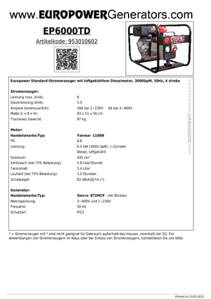 Dizel Jeneratörler Europower EP6000TD (S)